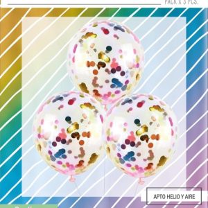 Globo Cristal Con Confeti Multicolor Metalizado x 3