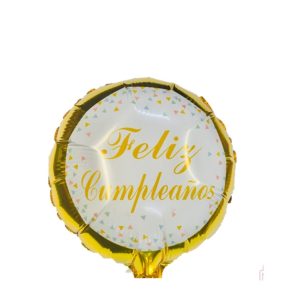 Globo De Feliz Cumple Dorado y Blanco 10" x 1