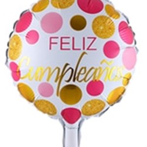 Globo De Feliz Cumple Lunares rosas  dorados 10" x 1