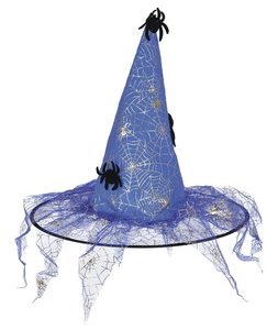 Gorro de Bruja azul con Arañas x1