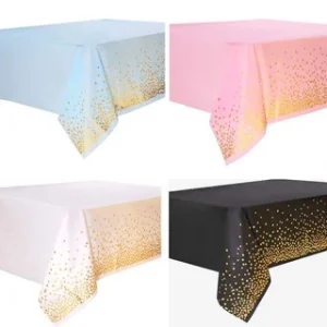 Mantel de mesa metalizado c/ lunares dorados x1