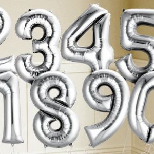 Globos de Numeros Gigantes (1 Metro) Plateados x1
