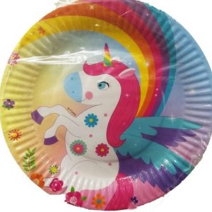 Platos Poli Papel Unicornio x 6