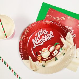 Platos Estampado Feliz Navidad x 6