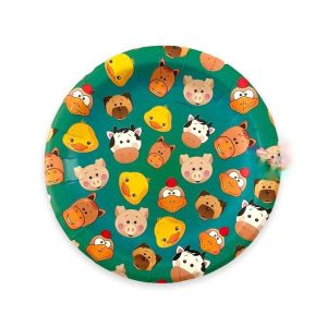 Platos Poli Papel Animales De La Granja x 12