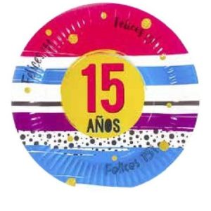 Platos Poli Papel Mis 15 Años x 6