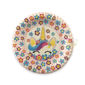 Platos Poli Papel De Unicornio x 12
