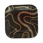 Platos Poli Papel Stamping Ondas Negro x 8