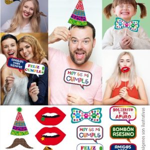 Photo booth props de feliz cumple x 7