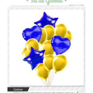 Set De Globos Azul con Amarillo 14 pcs