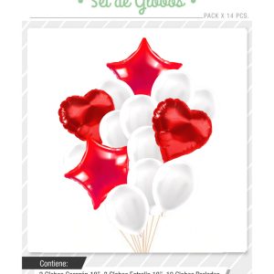 Set De Globos Rojo con Blanco 14 pcs
