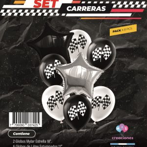 Set de Globos mylar + latex estampado CARRERA