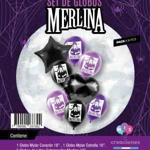 Set de Globos mylar + latex estampado Merlina