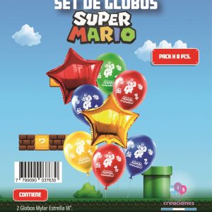 Set de Globos mylar + latex estampado mario bross