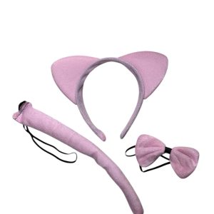 Set Orejas rosa Vincha, Moño y Cola x1