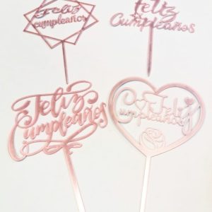 Adorno topper  de torta Feliz cumpleaños Rosa gold (Varios Modelos)