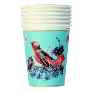 Vasos Descartable Poli Papel Pajaros x 6
