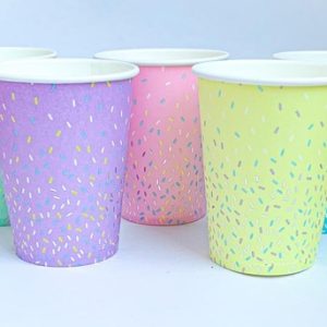 Vasos Descartable Poli Pastel Estampado Confeti x 8