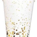 Vasos Descartables Poli Blancos con Estampados Confeti Dorados x8