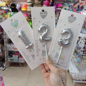 Vela Numero Globito Plateado x1
