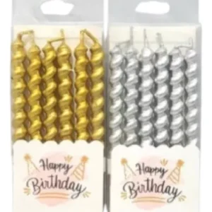 Vela Tirabuzon (Oro,Plata) con porta vela x6unidades