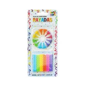 Velas Rayadas Magicas con Base Varios Colores x24
