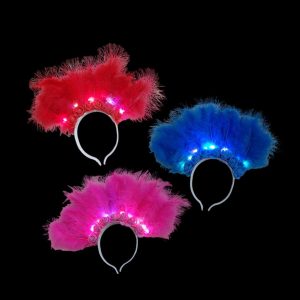 Vincha 6 Flores con Plumas Luminosa x1