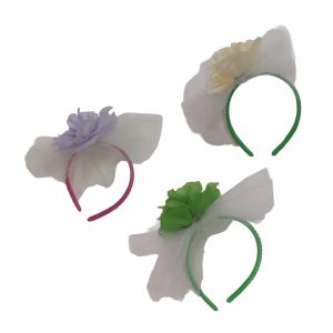 Vincha con Flor, Velo y Apliques varios colores x1