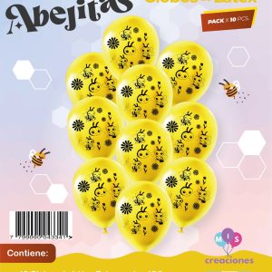 Globo de latex estampado abejitas x10u