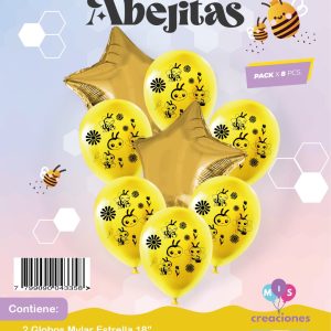 Set de globos mylar + latex estampado abejitas x1