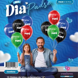 Globo De Latex Estampado De Feliz Dia Del Padre x 10u