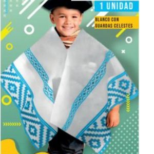 Poncho gaucho blanco guardas celestes x1