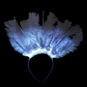 Vincha reina luminosa plumas y gemas blanca x1
