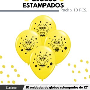 Globo De Latex Estampado De Bob Esponja x 10u