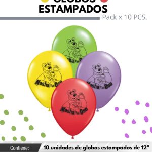Globo De Latex Estampado De Masha Y El Oso x 10u
