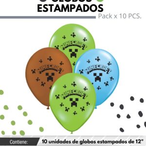 Globo De Latex Estampado De Minecraft x 10u