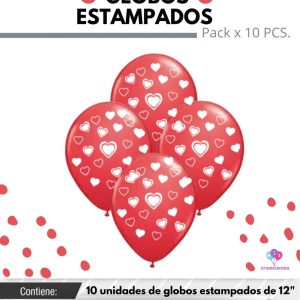 Globo De Latex Estampado De Corazones x 10u