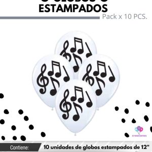 Globo De Latex Estampado De Musica x 10u