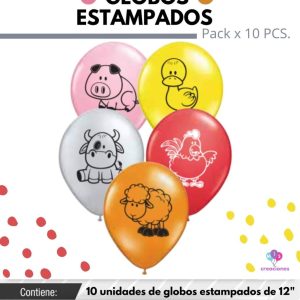 Globo De Latex Estampado De Animales De Granja x 10u
