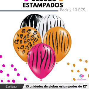 Globo De Latex Estampado De Animal Print Surtido x 10u