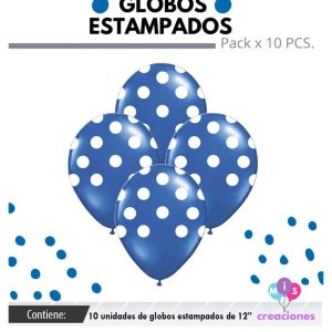Globo De Latex Estampado Azul con lunares blancos x 10u