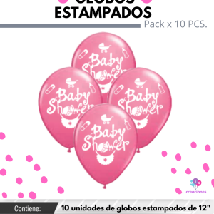 Globo De Latex Estampado De Baby Shower Rosa x 10u