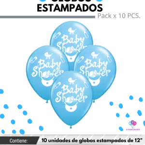 Globo De Latex Estampado De Baby Shower Celeste x 10u