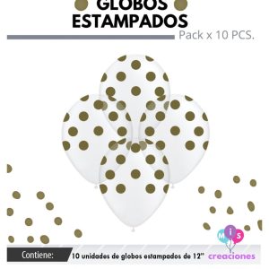 Globo De Latex Cristal Estampado con lunares dorados x 10u