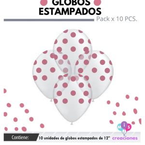 Globo De Latex Cristal Estampado con lunares rosa x 10u