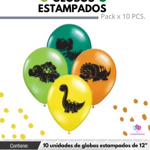 Globo De Latex Estampado De Dinosaurios x 10u