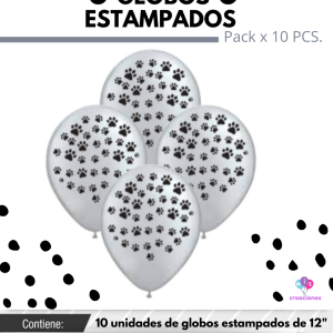 Globo De Latex Estampado De Huellita x 10u