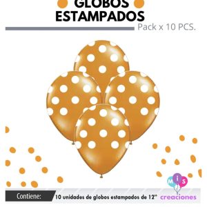 Globo De Latex Estampado Naranja con lunares blancos x 10u