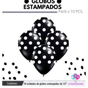 Globo De Latex Estampado Negro con lunares blancos x 10u