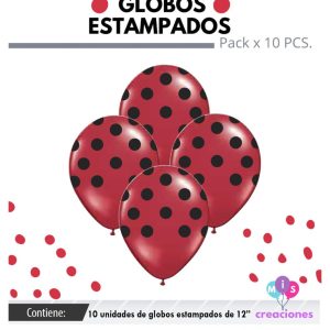 Globo De Latex Estampado Rojo con lunares negros x 10u